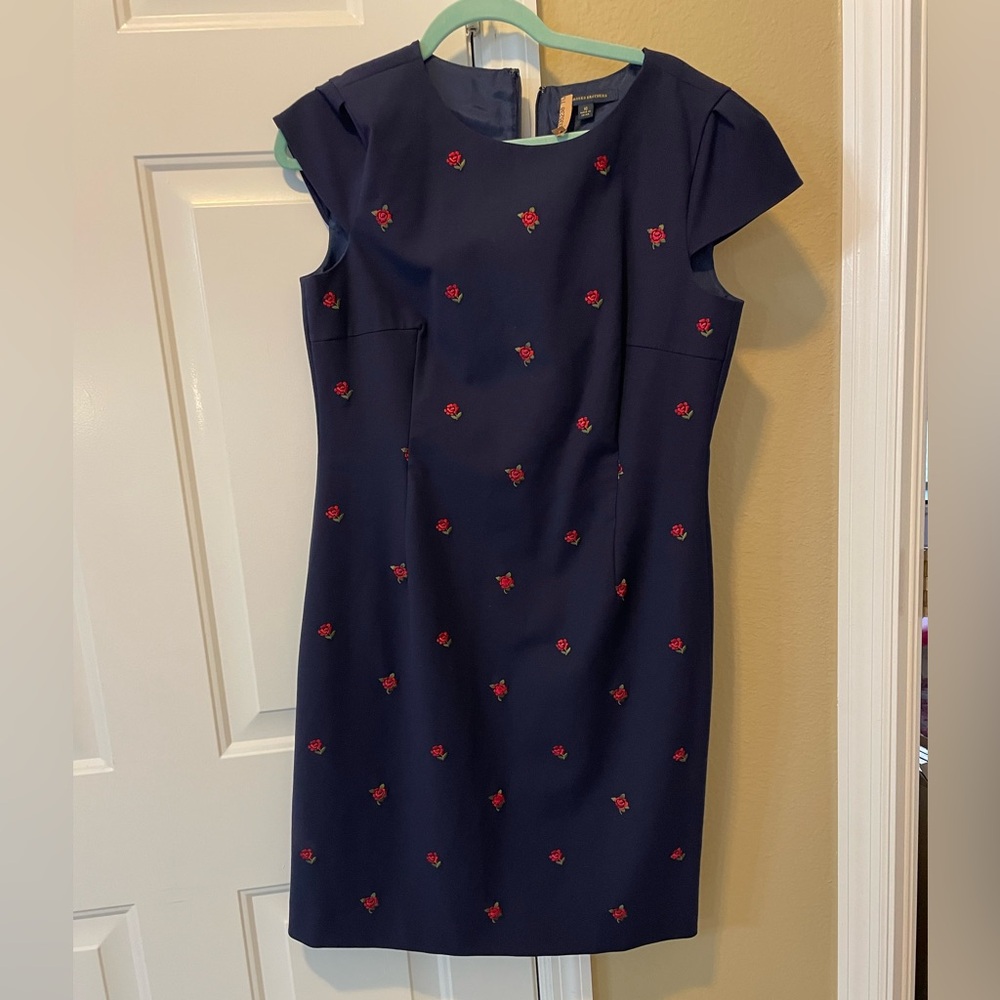 Brooks Brothers Navy Dress with Red Embroidered Floral Details